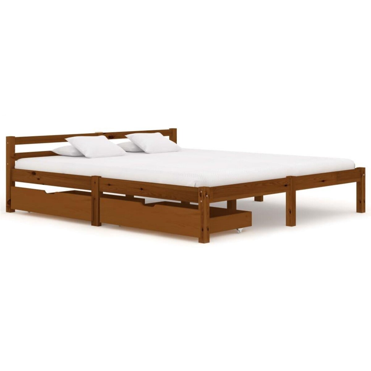 VIDAXL Cadre de lit avec 2 tiroirs Marron miel Bois de pin 160x200 cm