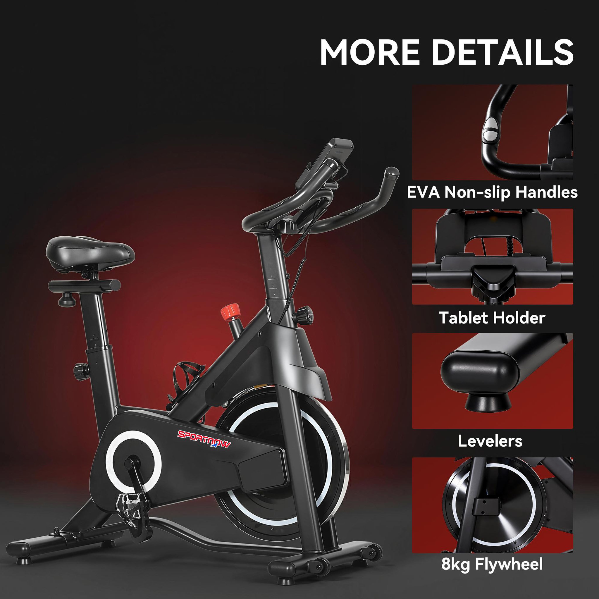 Voir la diapositive 4 : HOMCOM Vélo d'appartement biking résistance magnétique réglable écran LCD acier blanc