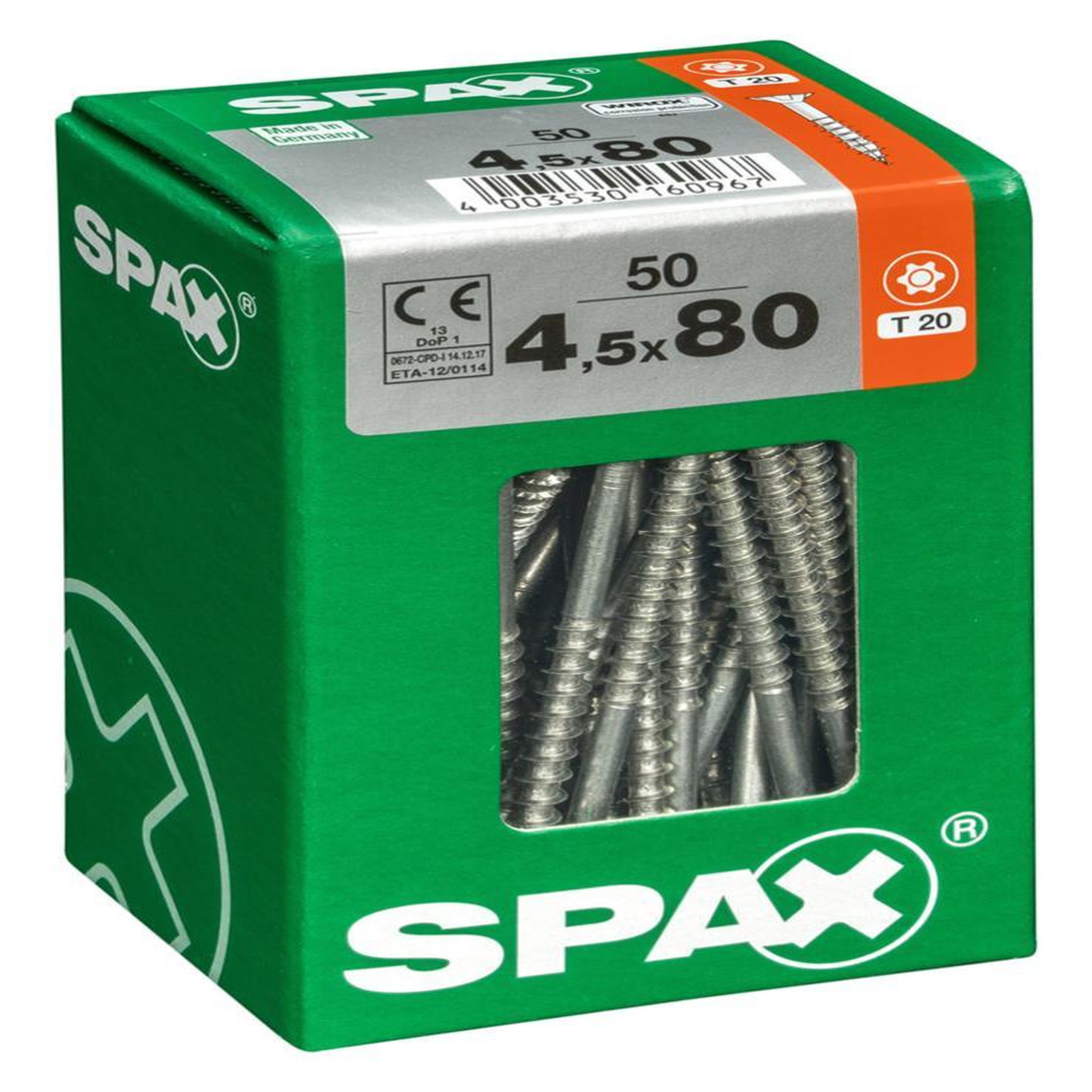 CENTRALE BRICO Lot de 50 vis acier tête fraisée torx SPAX, Diam.4.5 mm x L.80 mm