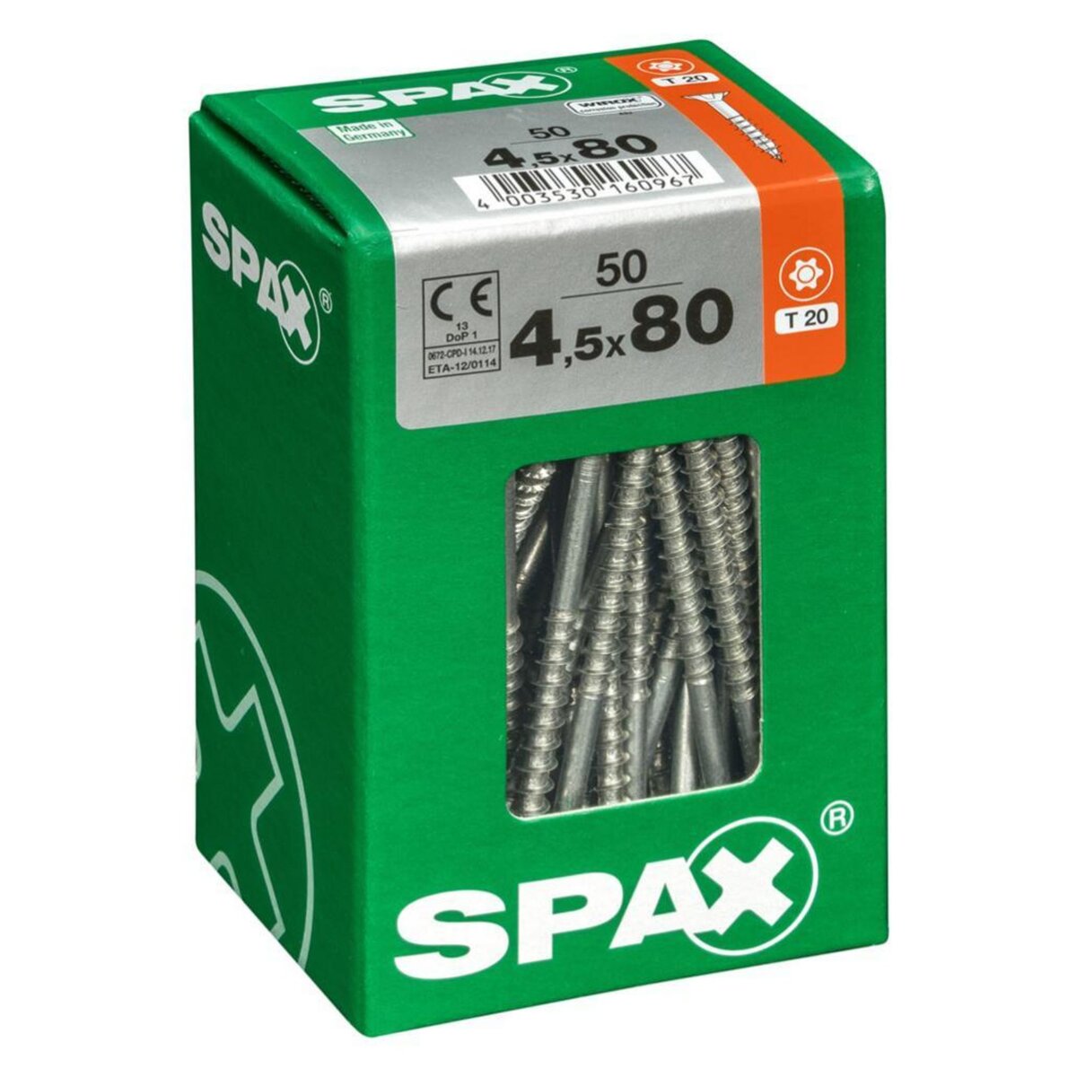 CENTRALE BRICO Lot de 50 vis acier tête fraisée torx SPAX, Diam.4.5 mm x L.80 mm