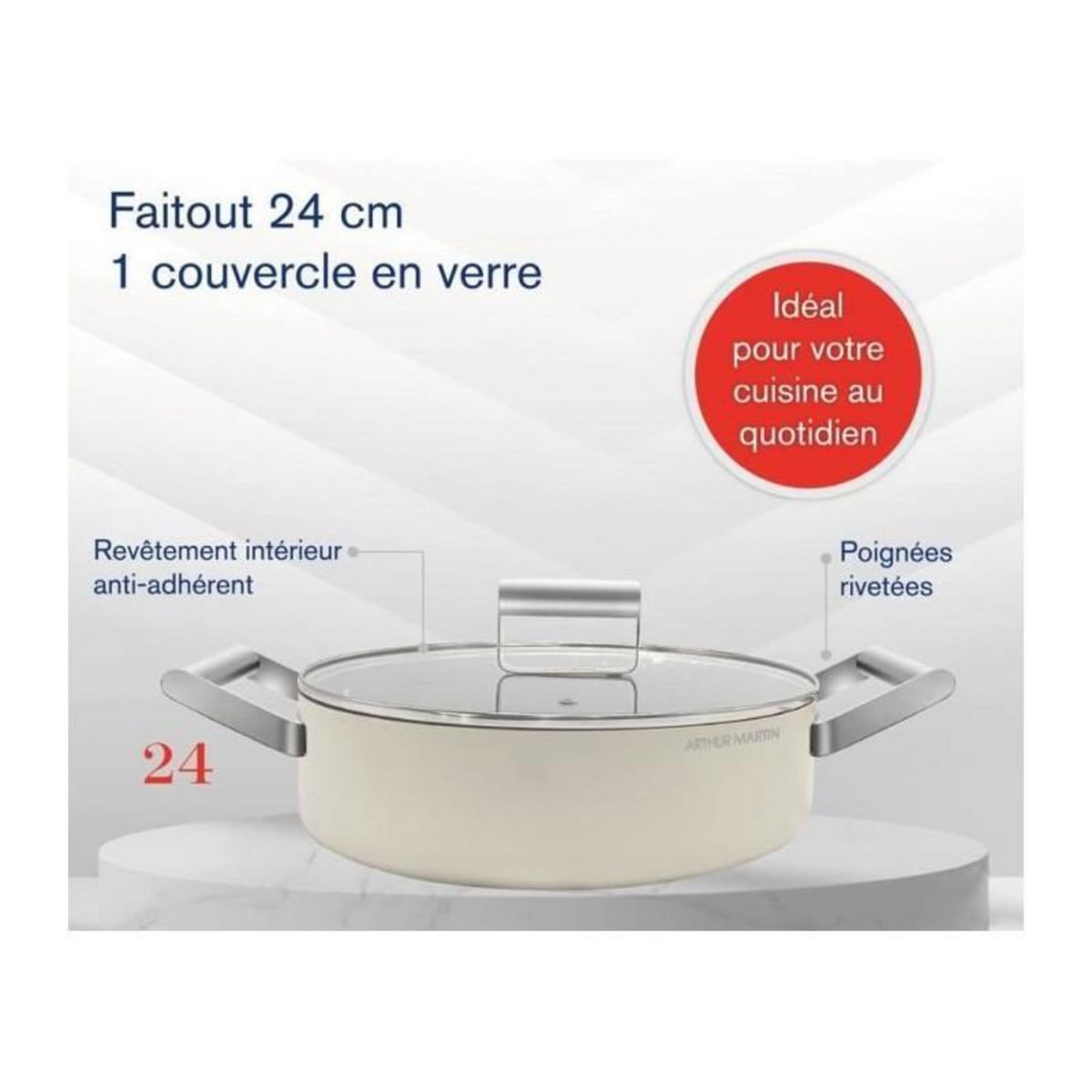 Arthur Martin Faitout - ARTHUR MARTIN - AM6523 - 24 cm avec couvercle - Aluminium Forgé - Tous feux dont induction + four
