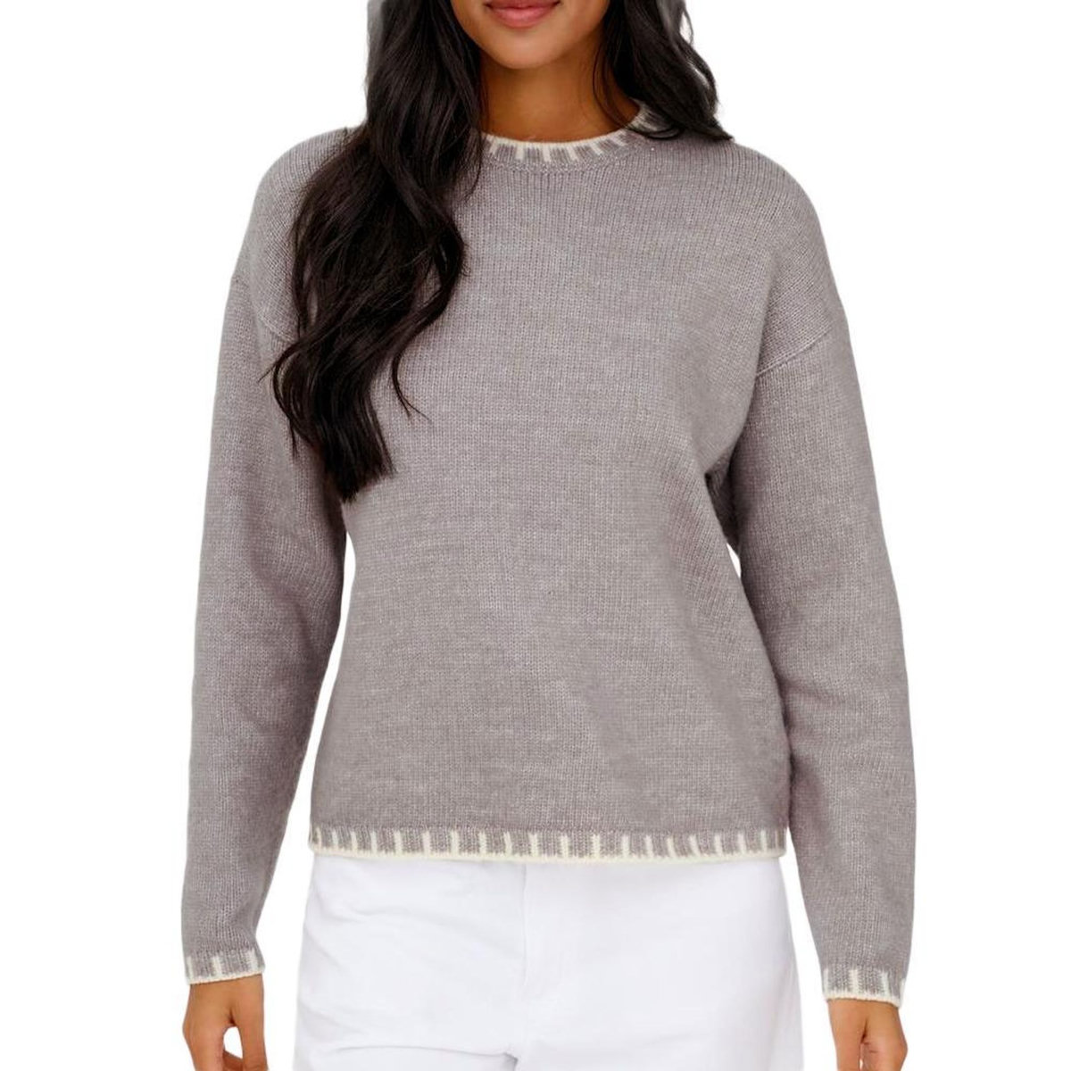 JACQUELINE DE YONG Pull Gris Clair/Beige Femme JDY Silja