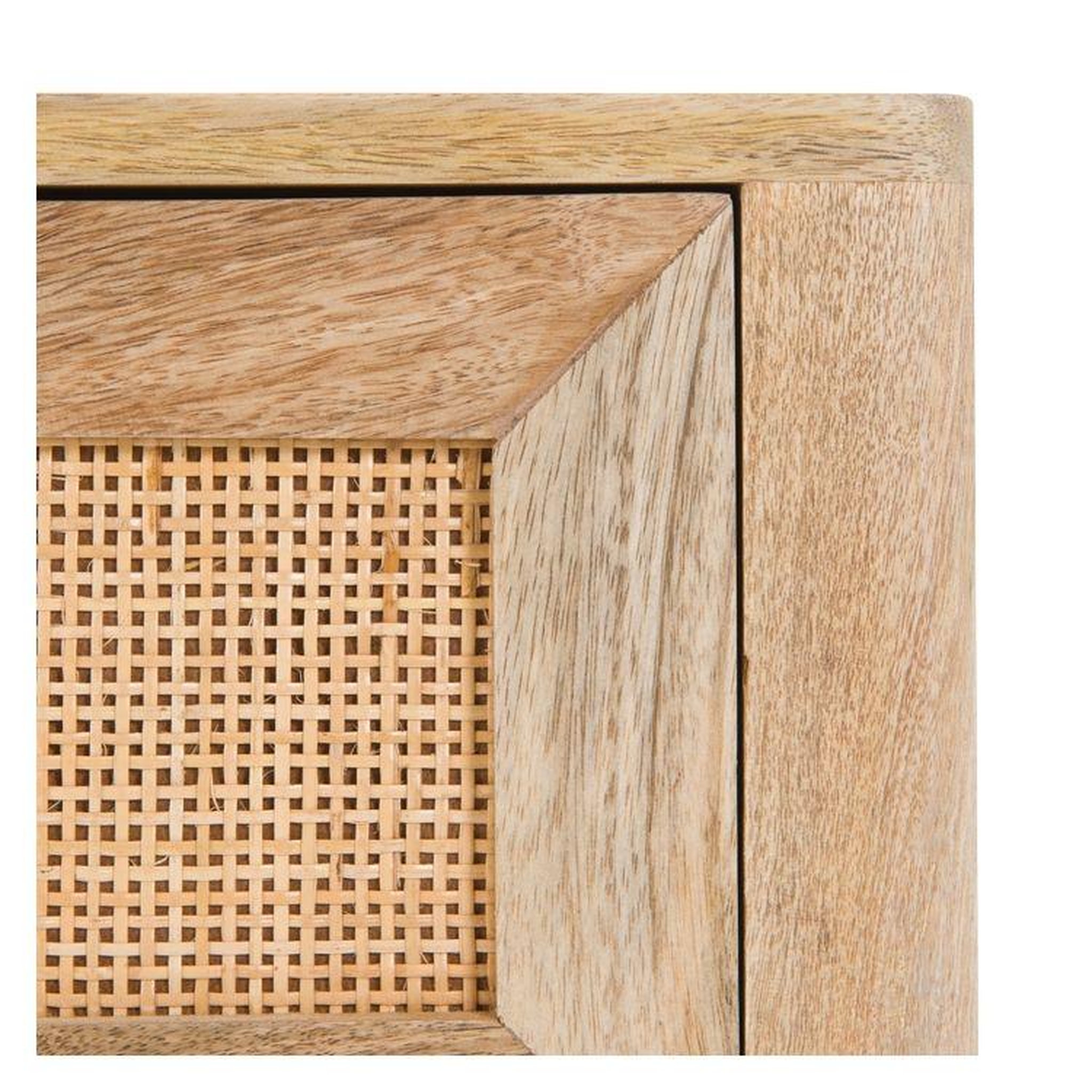 Voir la diapositive 3 : MAISON PAVANE Table de chevet 2 tiroirs en bois de manguier et cannage-félix