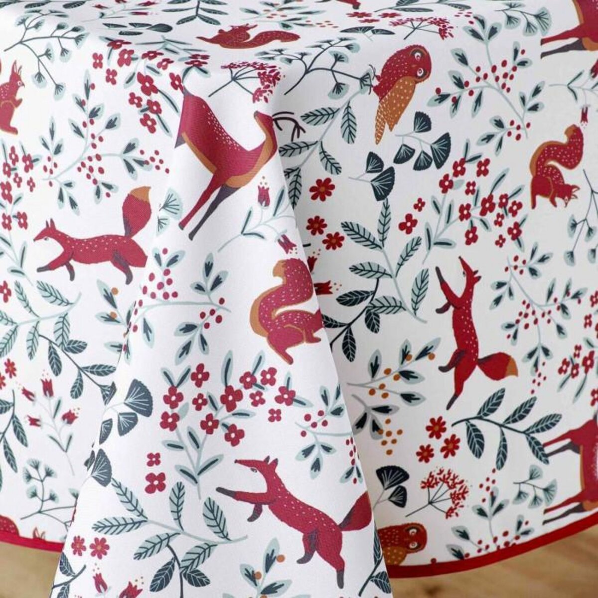 Paris Prix Nappe Imprimé  Forestine  150x240cm Blanc & Rouge