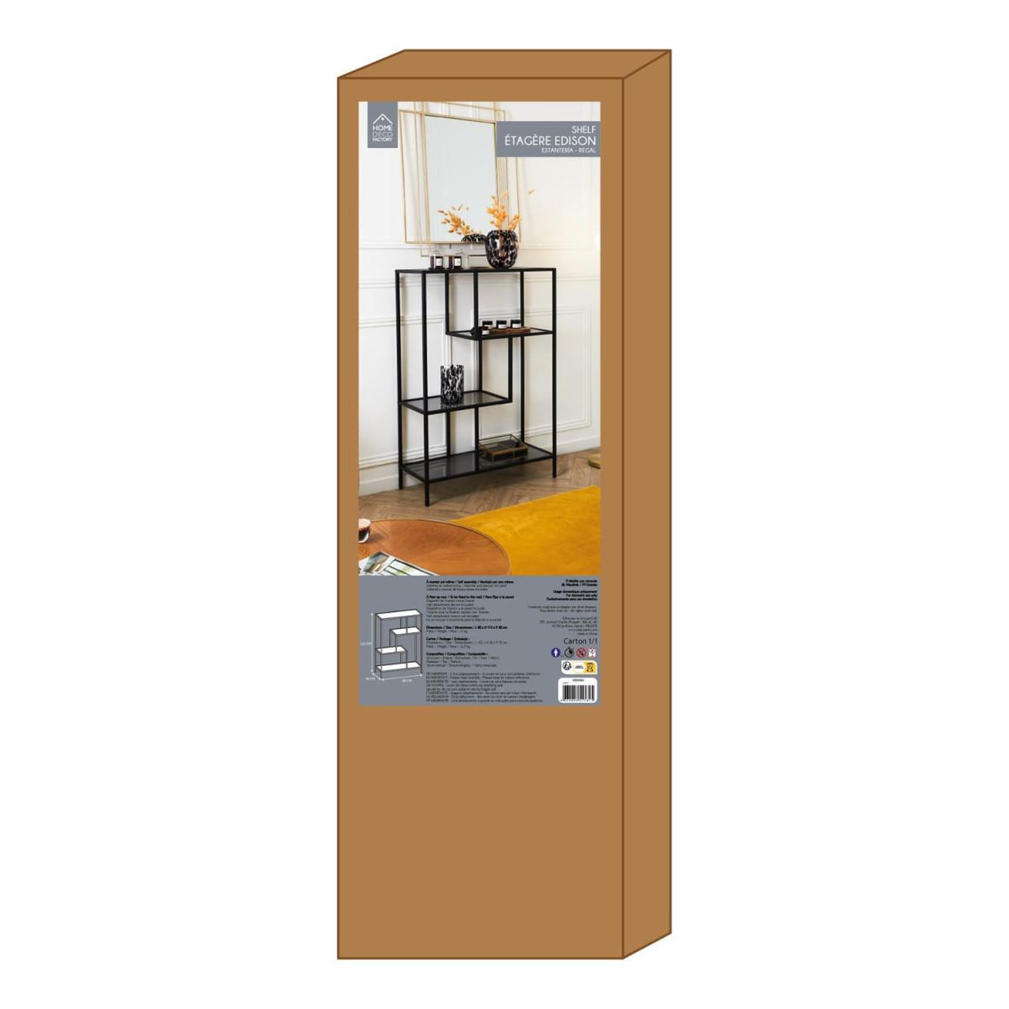 Voir la diapositive 5 : The Home Deco Factory Étagère en Verre Fumé  Edison  113cm Noir