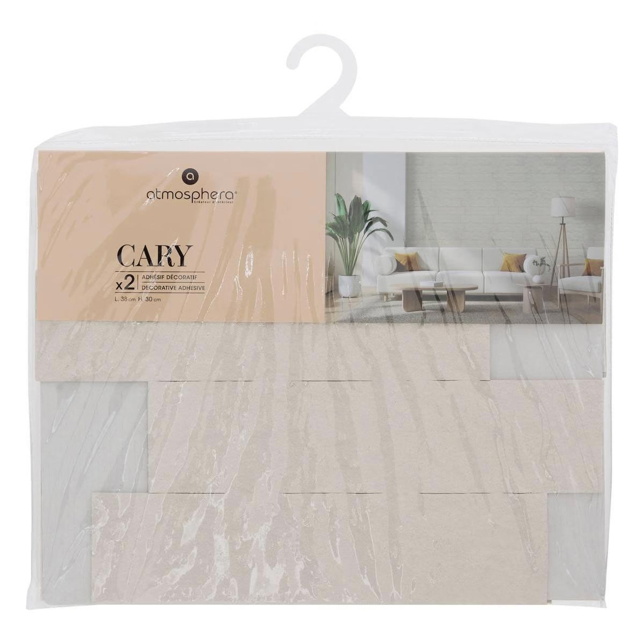 Voir la diapositive 4 : ATMOSPHERA Lot de 2 stickers effet pierre  cary  30x38cm beige