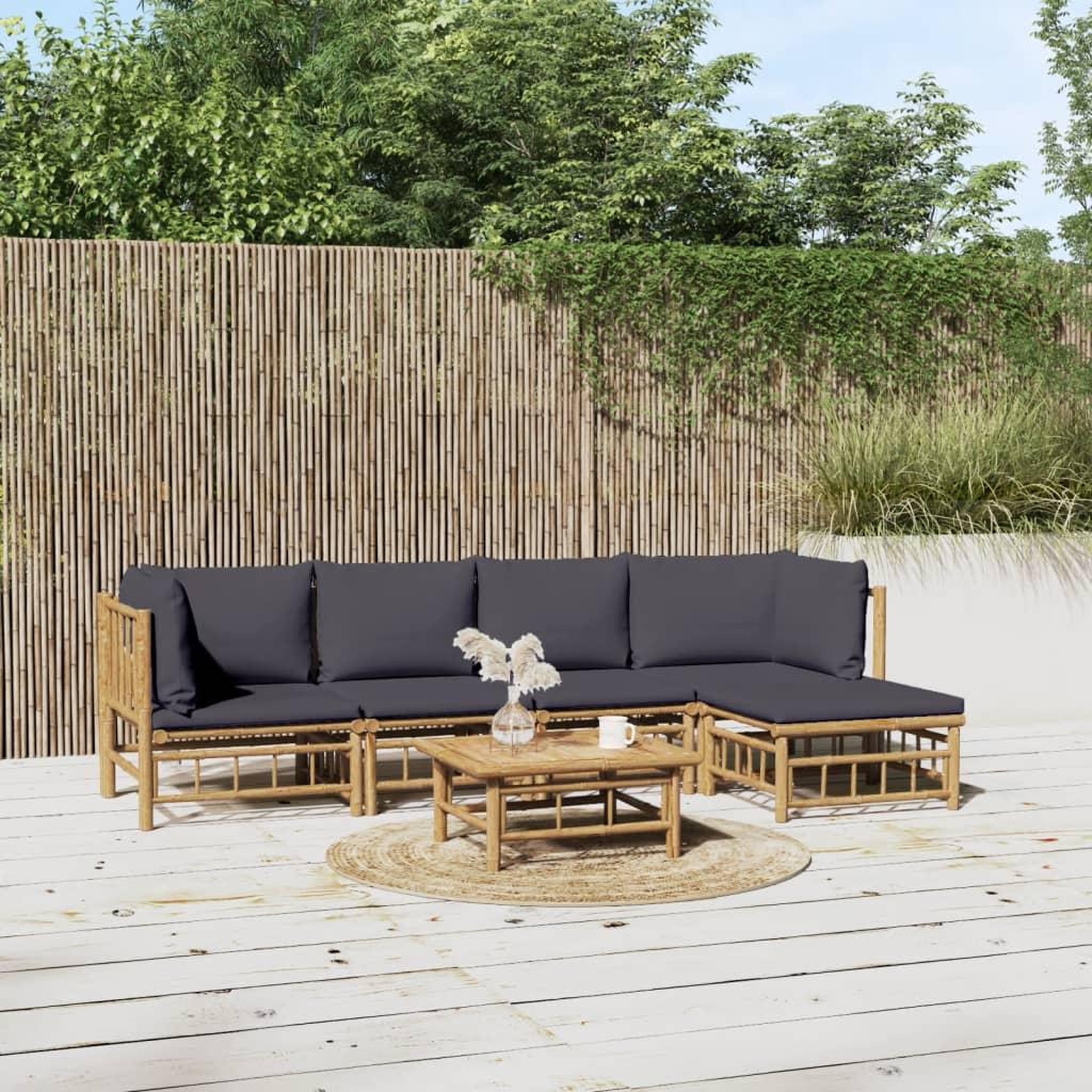 Voir la diapositive 1 : VIDAXL Salon de jardin 6 pcs avec coussins gris fonce bambou
