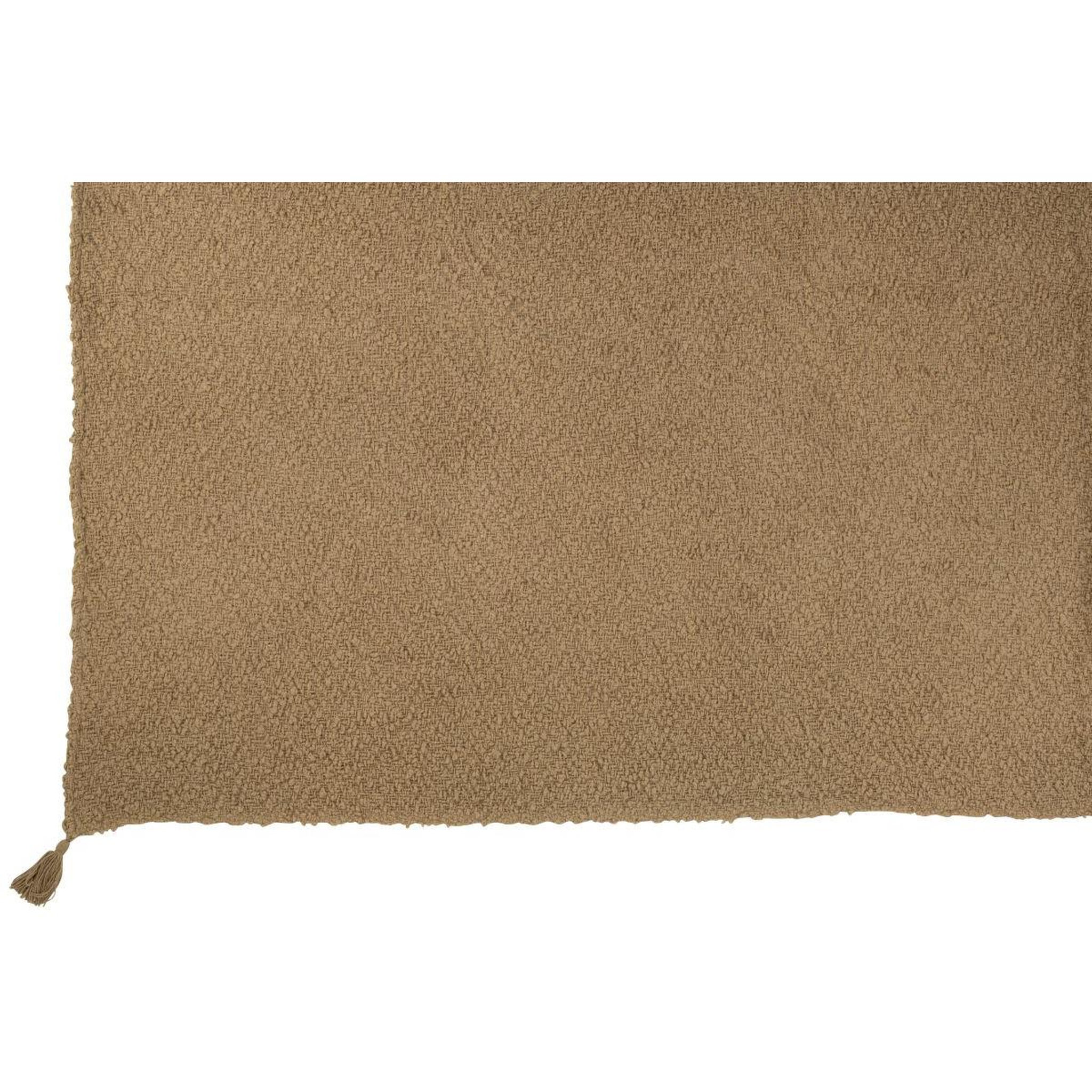 Voir la diapositive 2 : J-LINE Plaid uni en coton  floches  130x180cm beige foncé