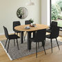 Voir la diapositive 2 : ID MARKET Ensemble table à manger extensible ronde DONA noire plateau façon hêtre 110 - 150 cm et 6 chaises MILA velours noir