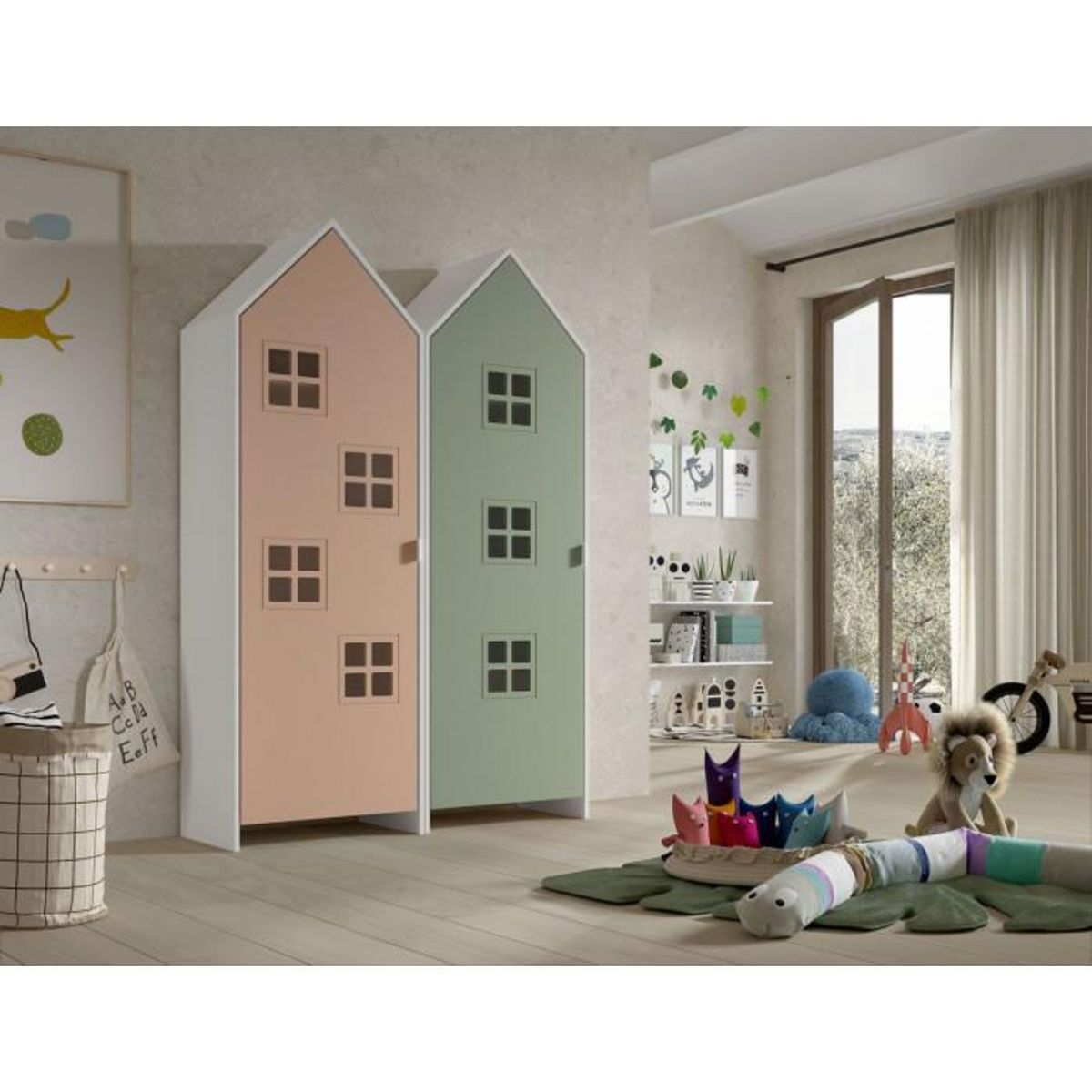 Paris Prix Pack - 2 Armoires Enfant  Casami Bruges  171cm Rose & Vert