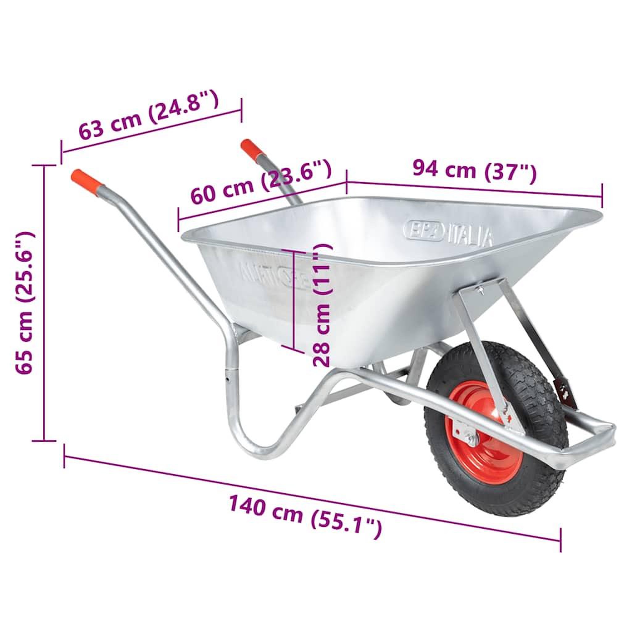 Voir la diapositive 6 : VIDAXL Brouette 90 L 150 kg acier galvanise et plastique
