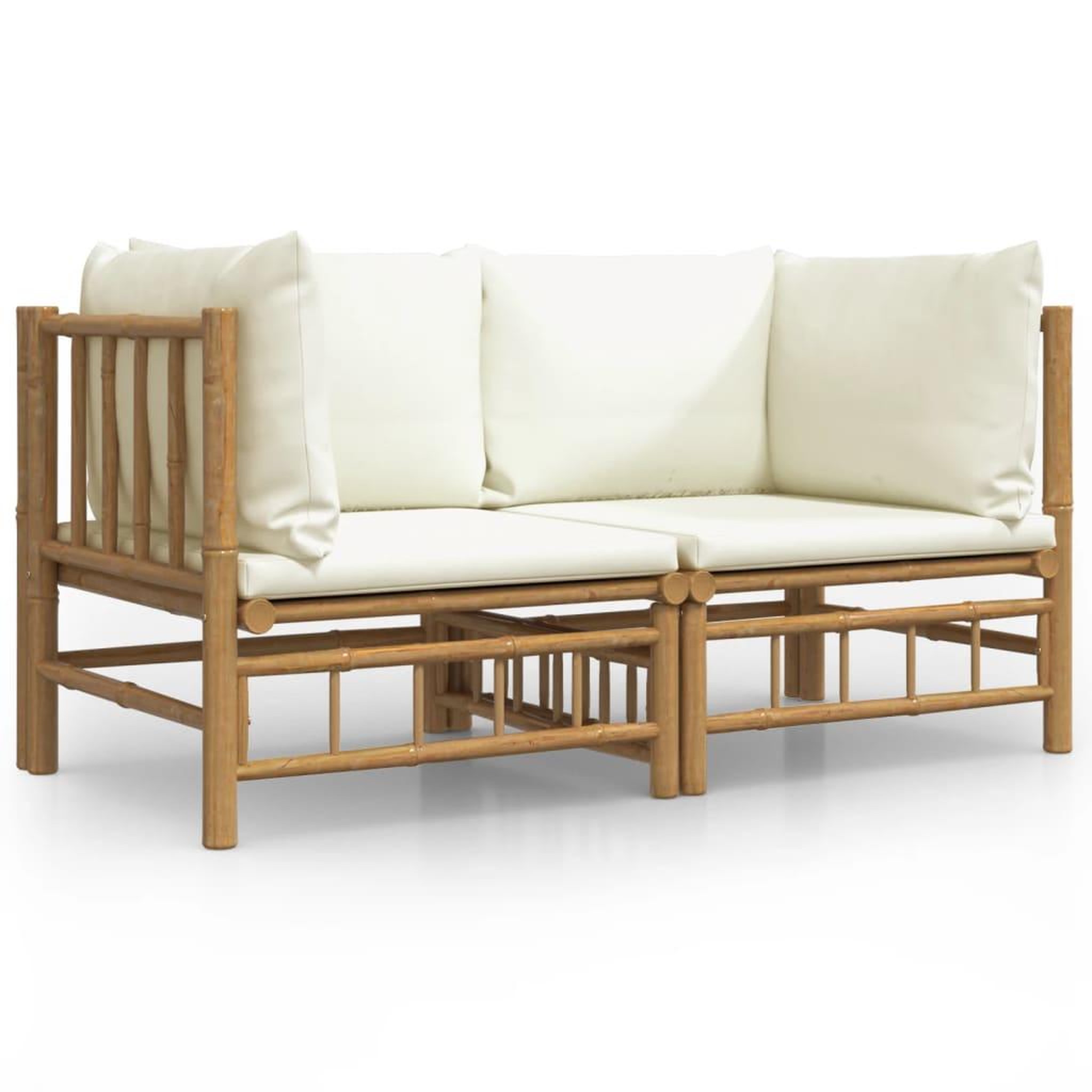 Voir la diapositive 2 : VIDAXL Canapes d'angle de jardin avec coussins blanc creme 2pcs bambou