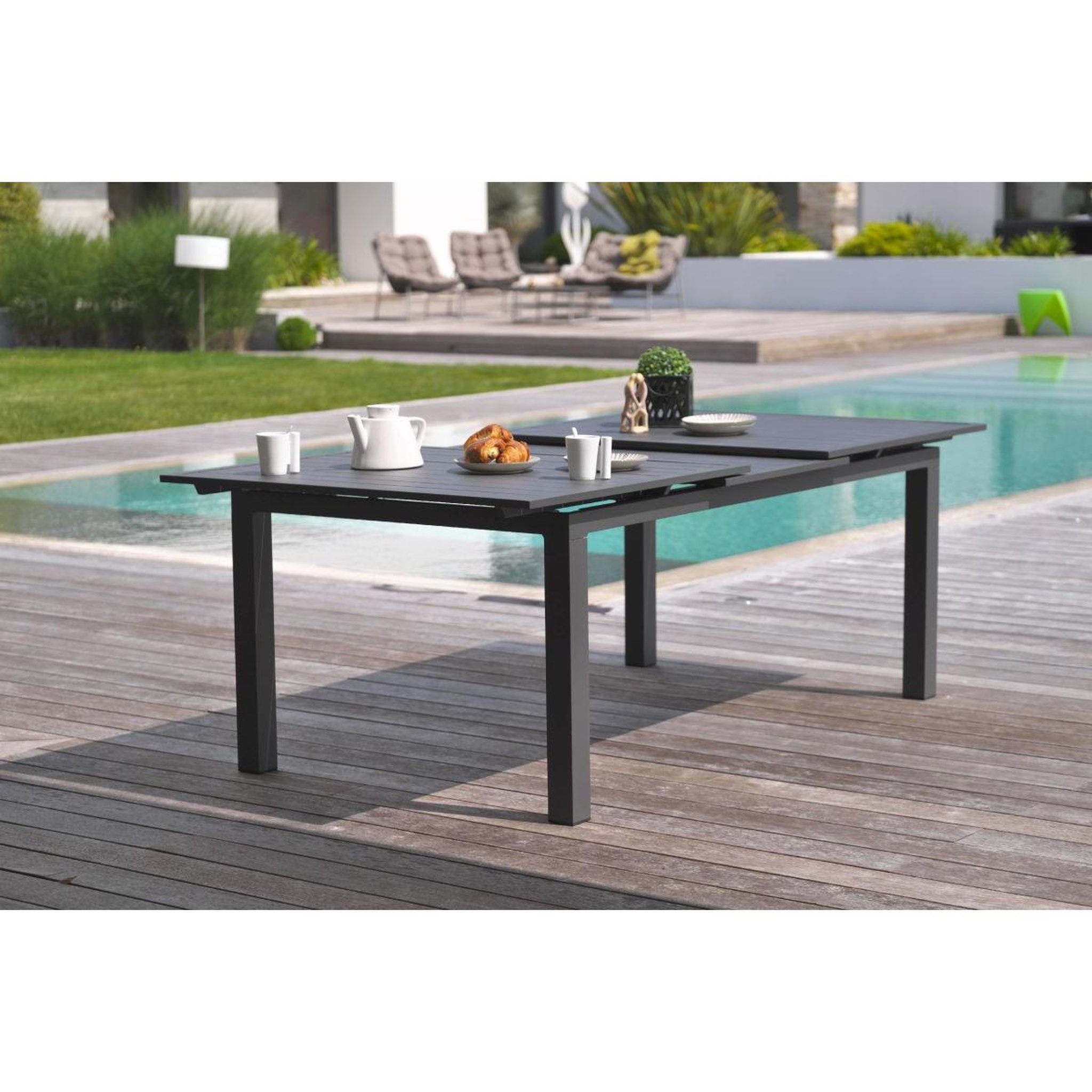 Voir la diapositive 5 : DCB GARDEN Ensemble Table de Jardin Extensible & 12 Fauteuils  Miami  240-300cm Gris Anthracite