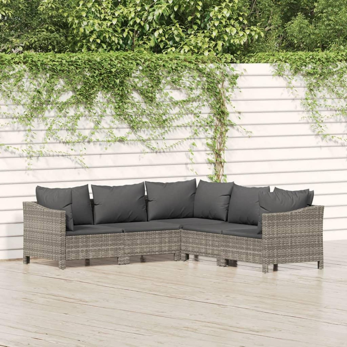 VIDAXL Salon de jardin 5 pcs avec coussins Gris Resine tressee