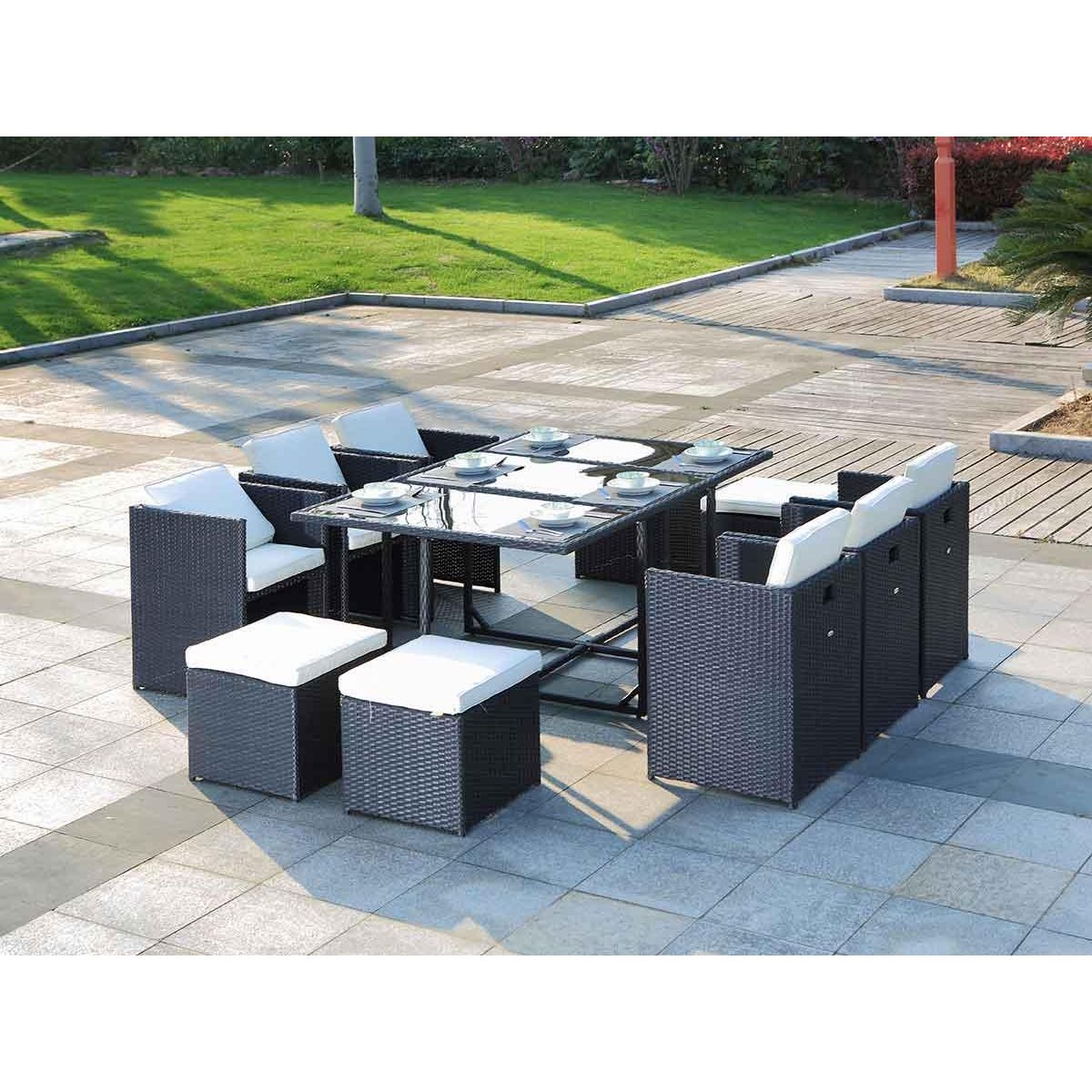 JARDIDECO Salon de jardin en résine tressée Artigas II 6-10 places Noir - Jardideco