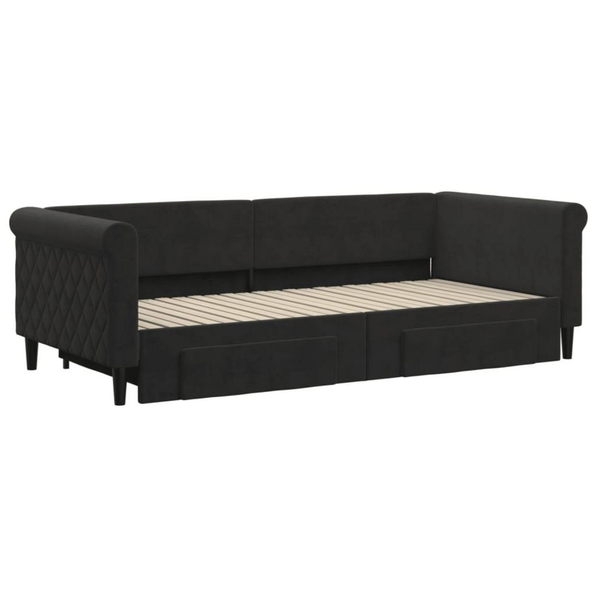 VIDAXL Lit de jour avec gigogne et tiroirs sans matelas noir 90x200 cm