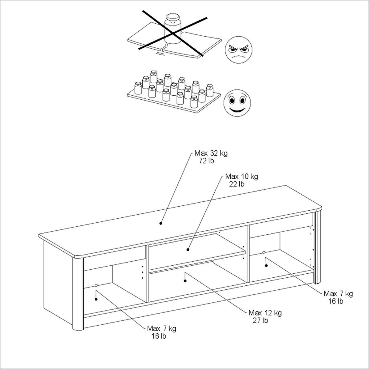 Meuble TV 2 portes 2 niches L150 cm MARGOT