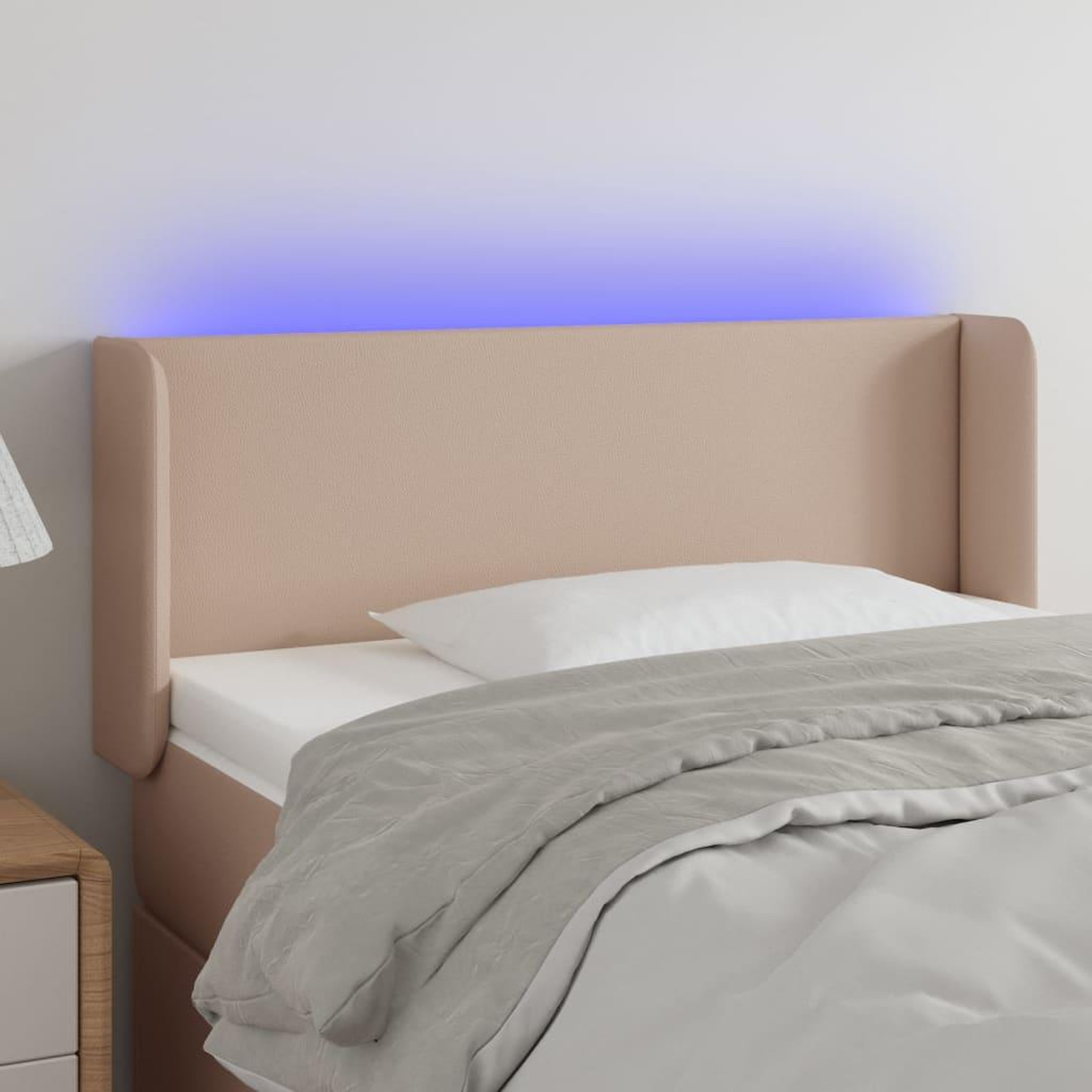 Voir la diapositive 1 : VIDAXL Tete de lit a LED Cappuccino 93x16x78/88 cm Similicuir