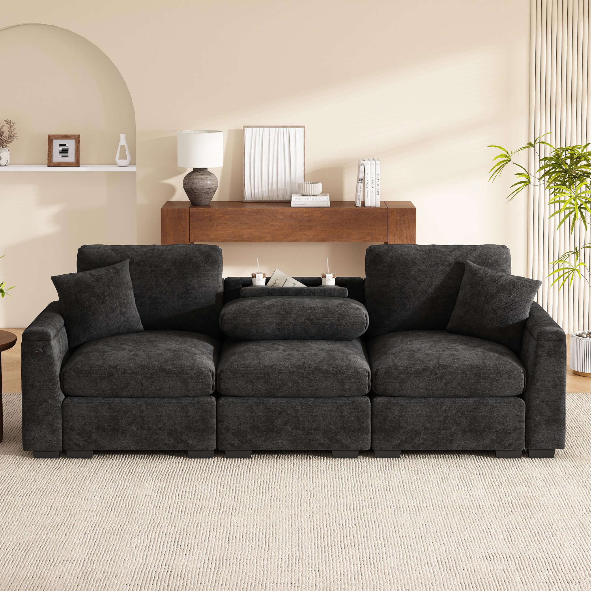 Voir la diapositive 2 : MERAX Canapé droit convertible 3 places tissu