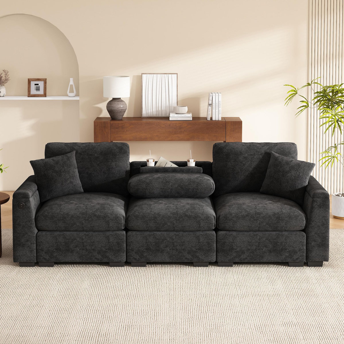 MERAX Canapé droit convertible 3 places tissu