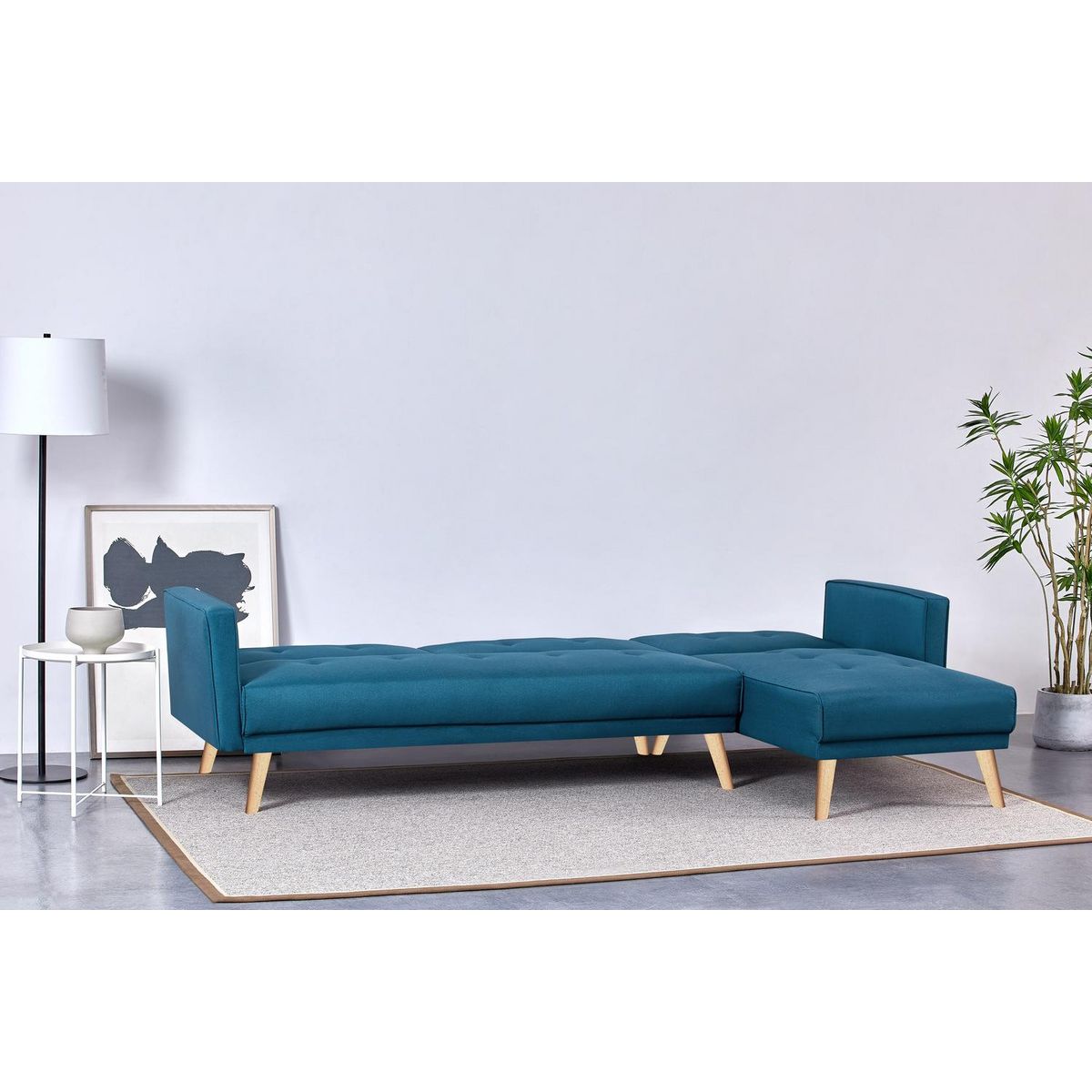 CONCEPT USINE Canapé d'angle réversible et convertible 4 places en tissu bleu canard GRACE