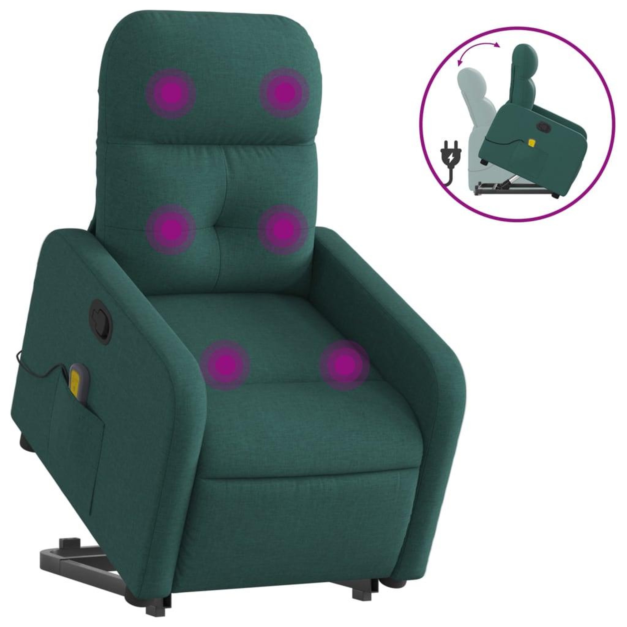 Voir la diapositive 2 : VIDAXL Fauteuil inclinable de massage Vert fonce Tissu