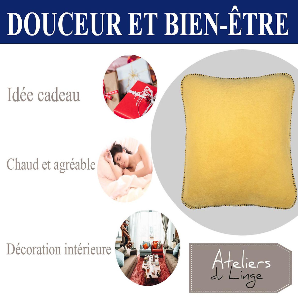 Les Ateliers du Linge Coussin imprime 100% polyester melly