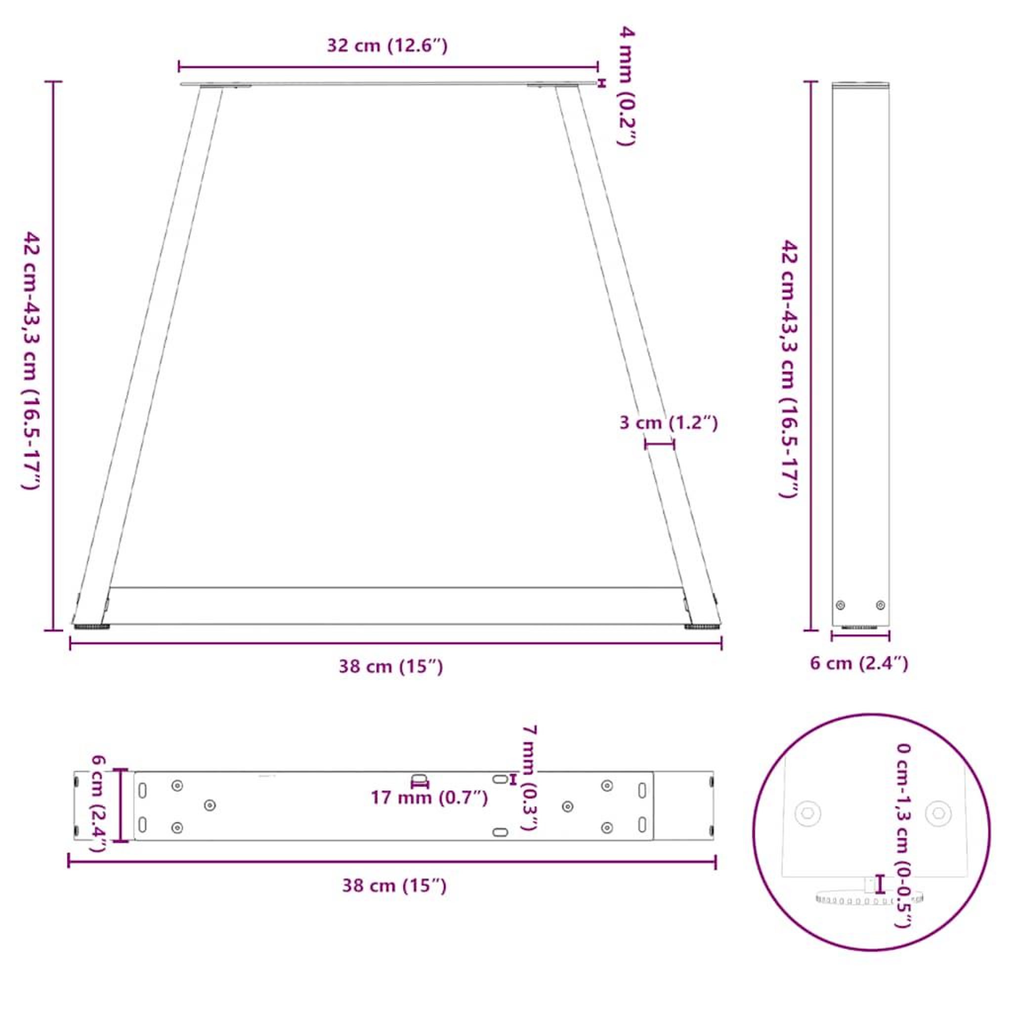 Voir la diapositive 6 : VIDAXL Pieds de table a manger forme de V 2 pcs noir 38x(42-43,3) cm