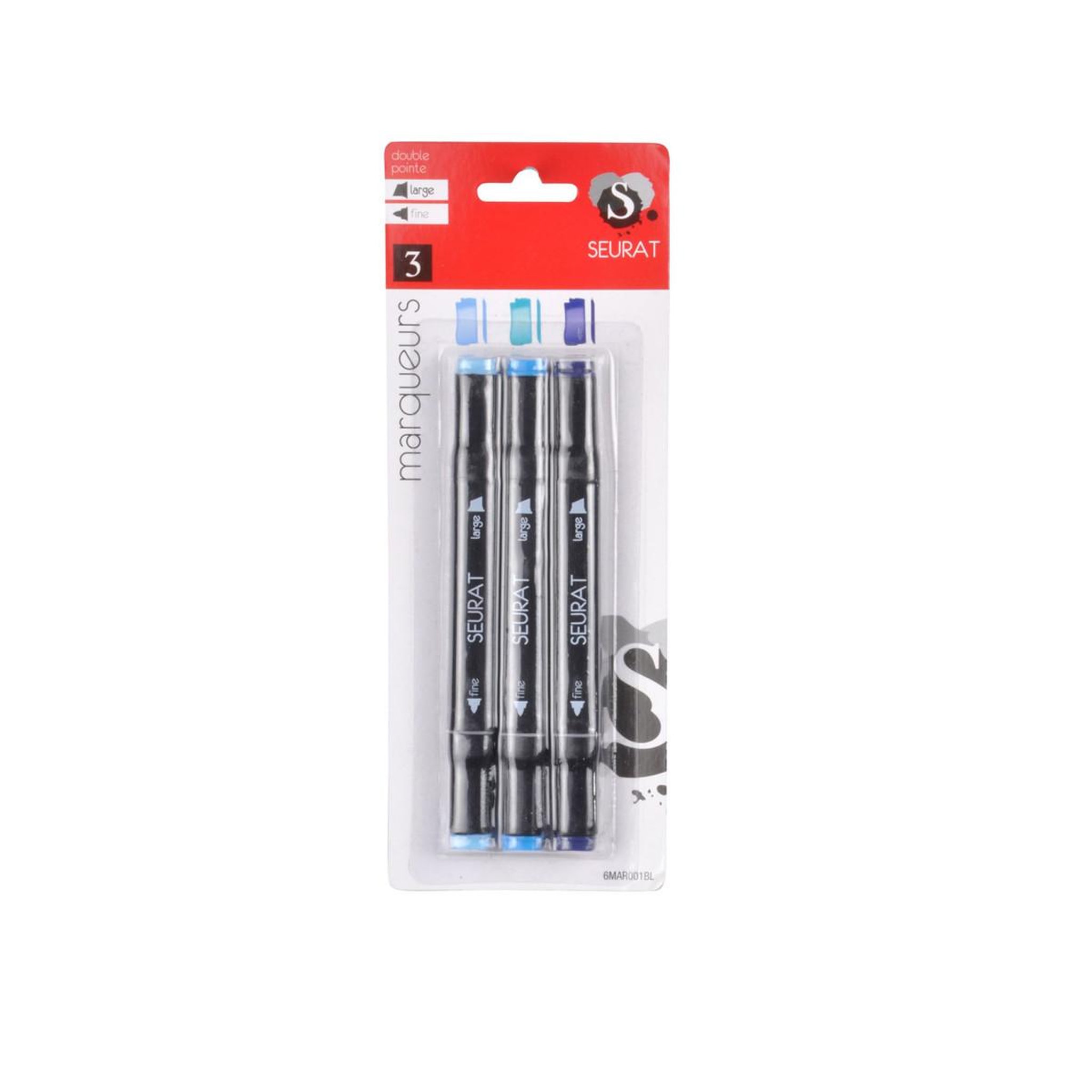 Voir la diapositive 2 : HOMEA Lot de 3 Marqueurs  Double Pointe  15cm Bleu