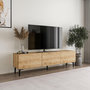 Voir la diapositive 6 : TOILINUX Meuble TV 3 portes basculantes façades motif chevron MATEO - Marron