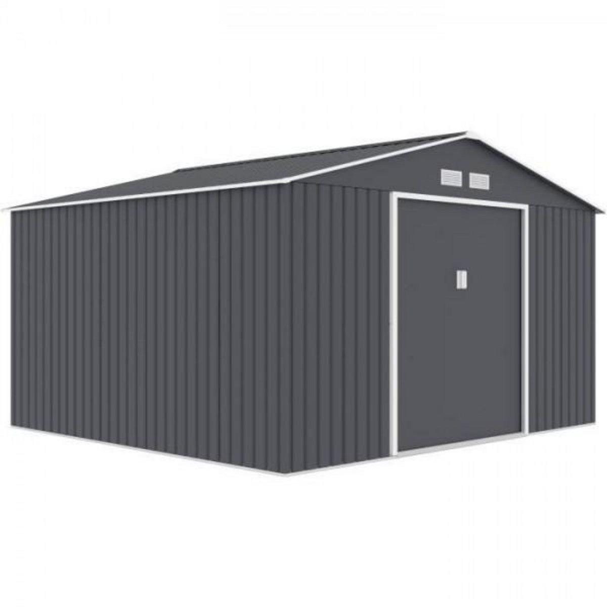 MARKET24 JUPITER Abri de jardin en métal 10,85 m² - 340 x 319 x 210 cm - Kit d'ancrage inclus, 2 portes coulissantes - Gris