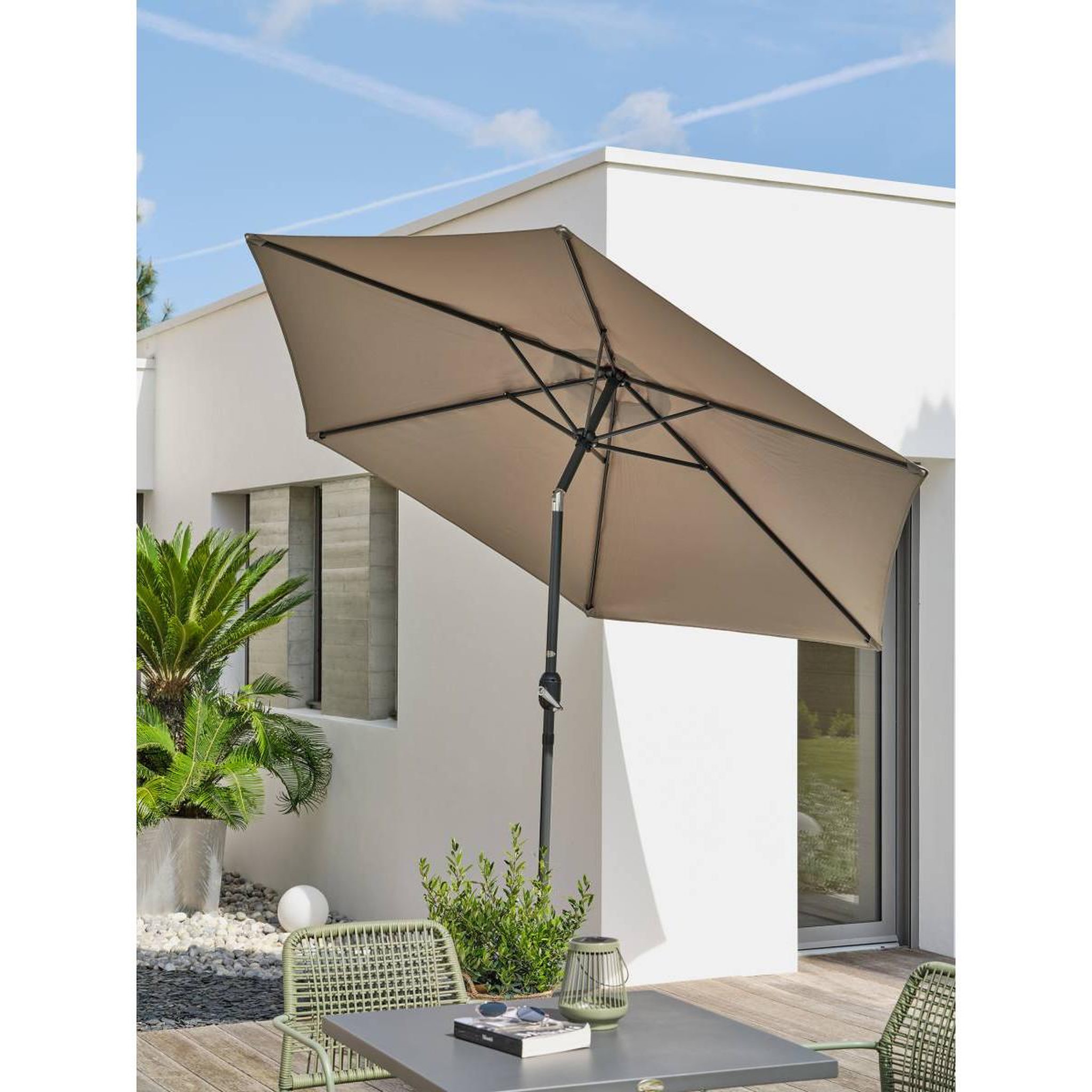Voir la diapositive 4 : DCB GARDEN Parasol Inclinable à Manivelle  Marbella  270cm Kaki