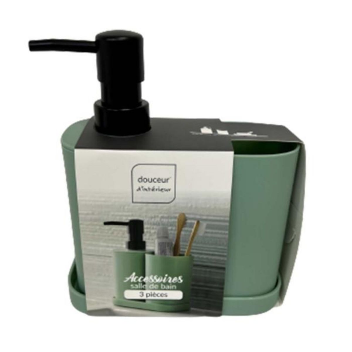 Paris Prix Set de 3 Accessoires Salle de Bain  Vita  19cm Sauge