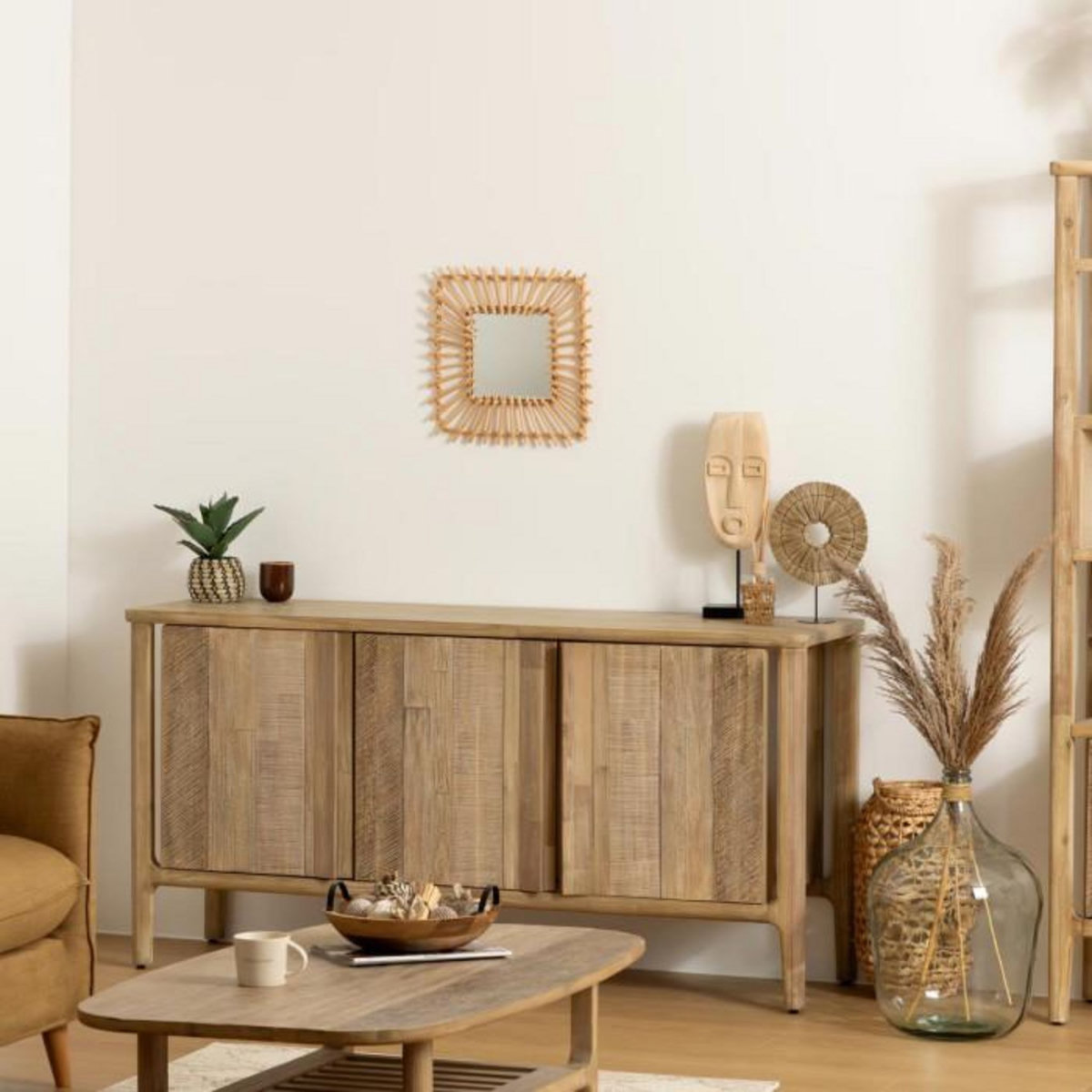 ATMOSPHERA Miroir Mural Design  Rotin Carré  40cm Beige