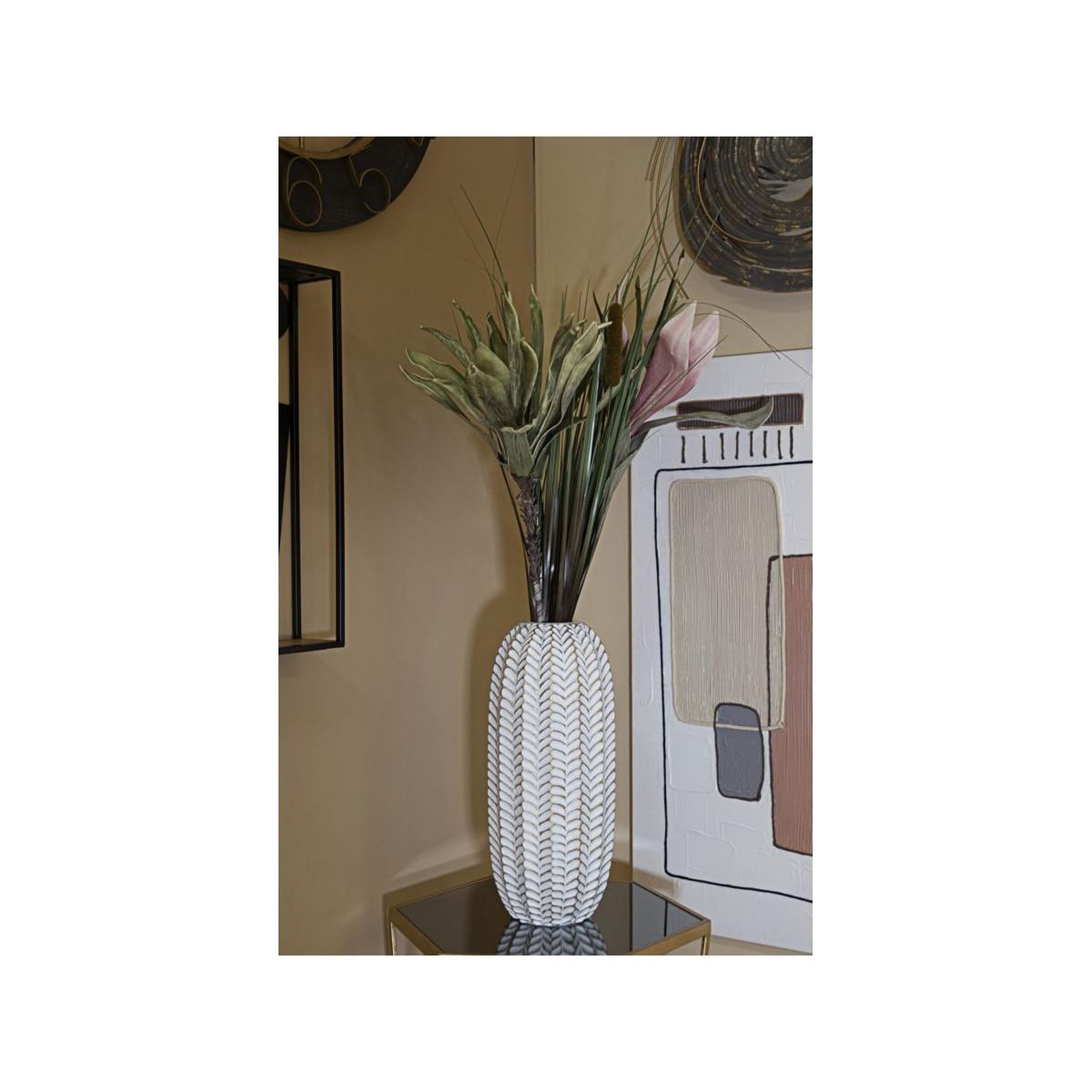 Voir la diapositive 5 : Paris Prix Vase déco en résine  leaf  46cm blanc