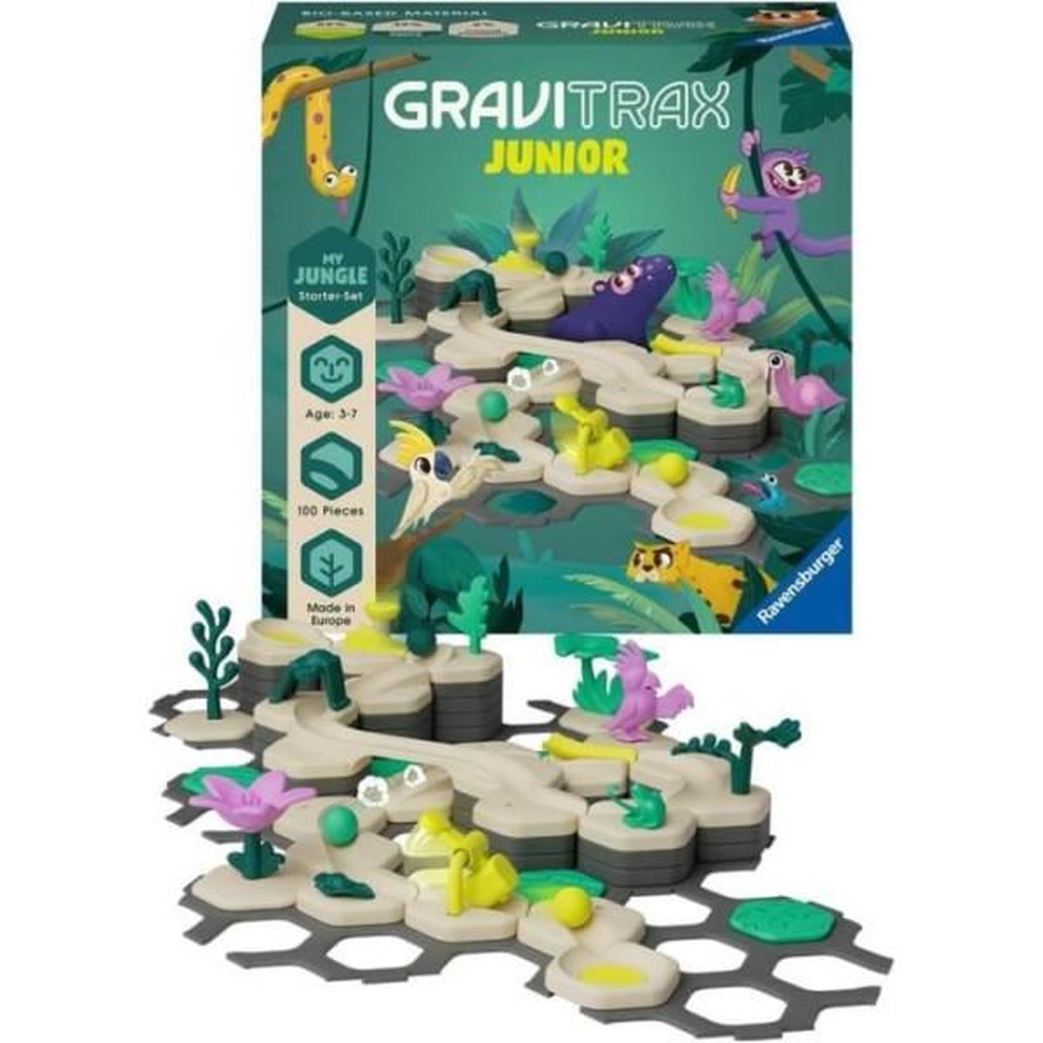 RAVENSBURGER Gravitrax junior - starter set my jungle 97 pieces - circuit de billes - jeu de construction créatif - ravensburger - des 3 ans
