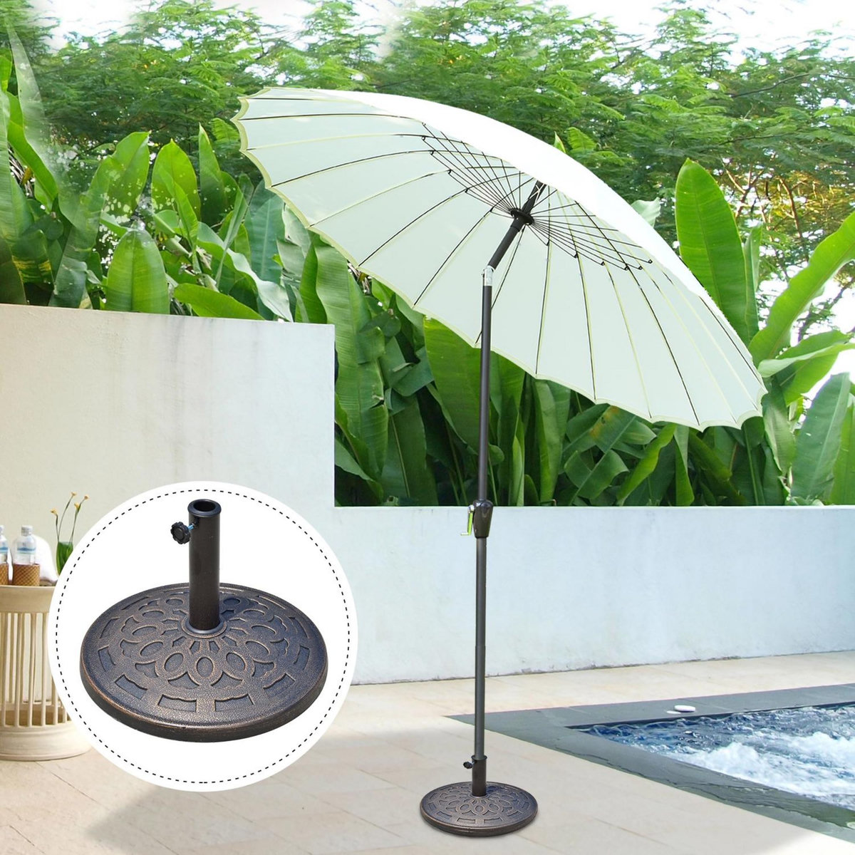 OUTSUNNY Pied de parasol base de lestage parasol rond résine imitation fonte motif rosace Ø 49 cm poids net 12 Kg bronze
