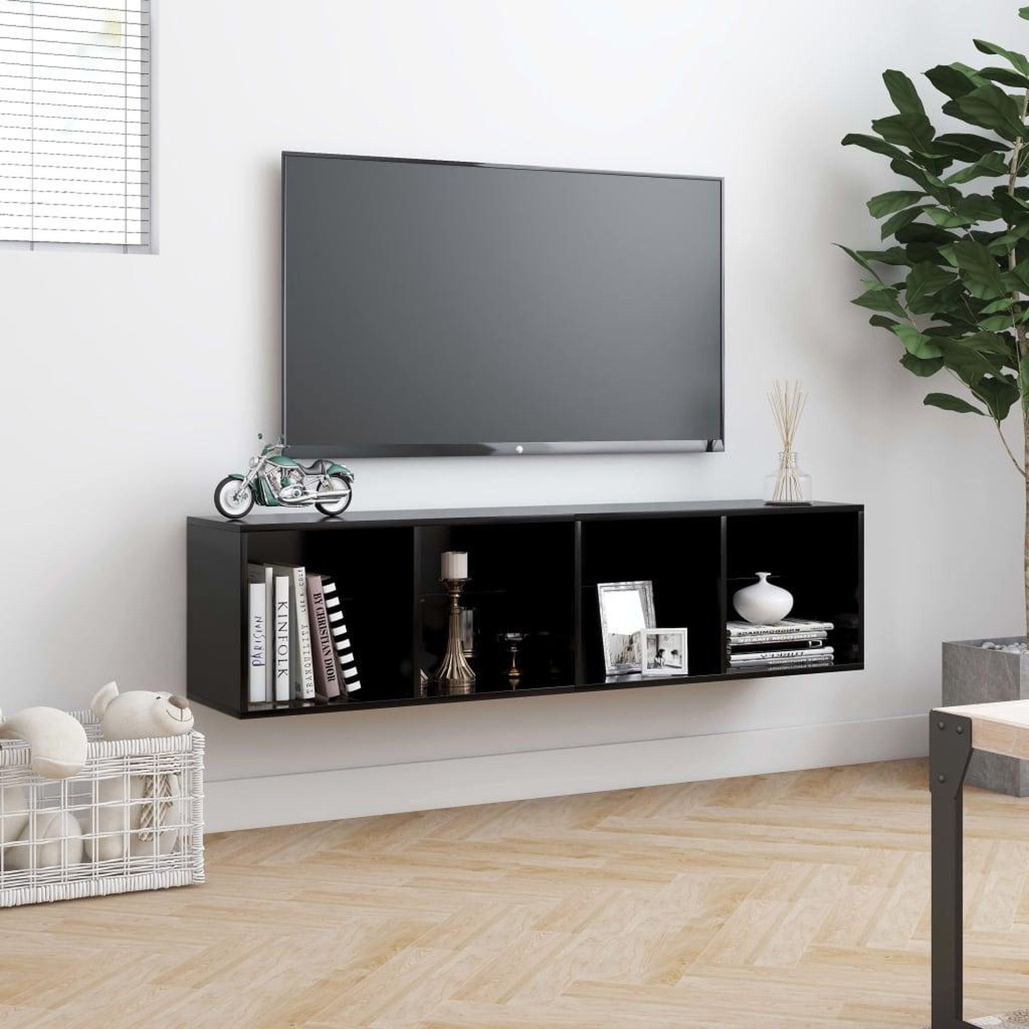 Voir la diapositive 4 : VIDAXL Bibliotheque/Meuble TV Noir 143x30x36 cm