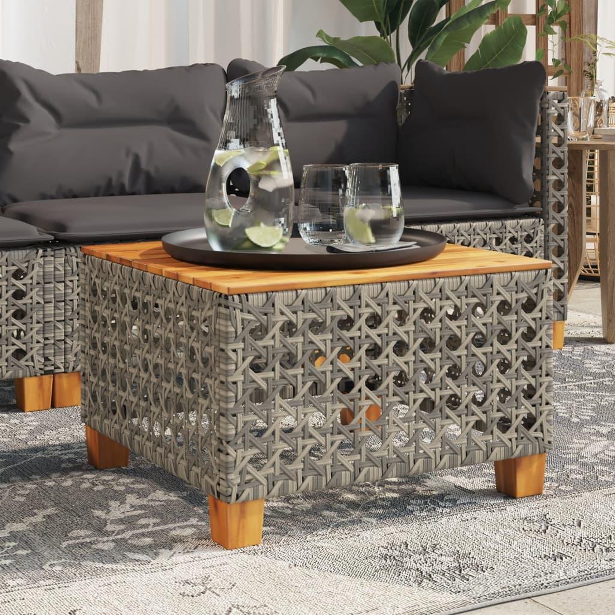 VIDAXL Table de jardin gris 55x55x36 cm resine tressee et bois acacia