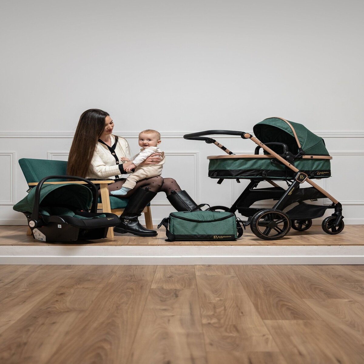 BEBELISSIMO Poussette combinée trio 3 en 1 - siège auto 0+ IRIS – nacelle – base Isofix - jambe de force – jusqu'à 22kg  - rose