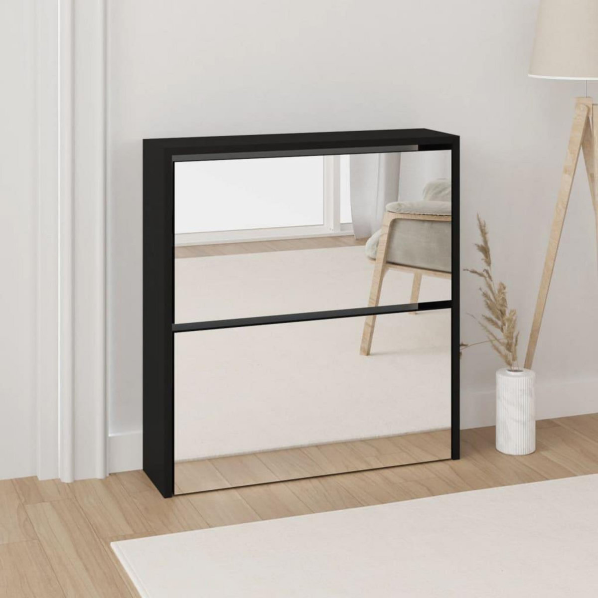 VIDAXL Armoire a chaussures avec miroir a 2 niveaux Noir 63x17x67 cm