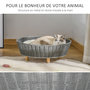 Voir la diapositive 4 : PAWHUT Canapé chien lit pour chien panier chat design scandinave avec coussin aspect fourrure dim. Ø 60 x 23,5H cm pieds bois pin résine tressée gris