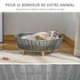 Voir la diapositive 4 : PAWHUT Canapé chien lit pour chien panier chat design scandinave avec coussin aspect fourrure dim. Ø 60 x 23,5H cm pieds bois pin résine tressée gris