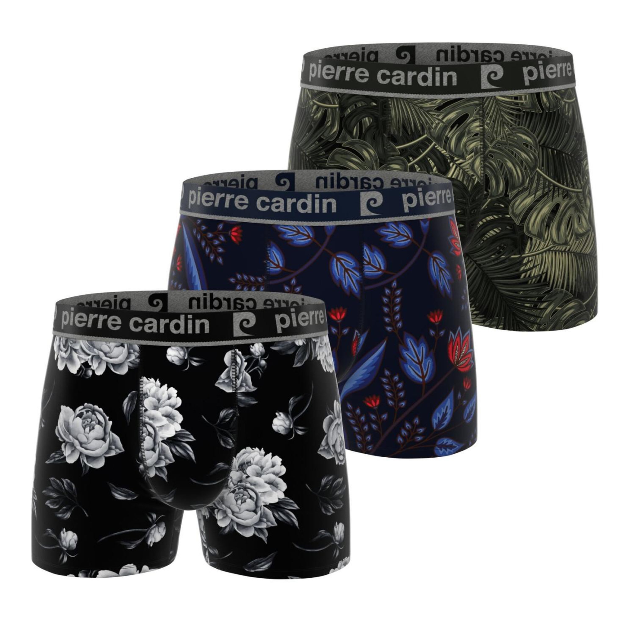 PIERRE CARDIN Lot de 3 boxers homme flowers. Coloris disponibles : Bleu