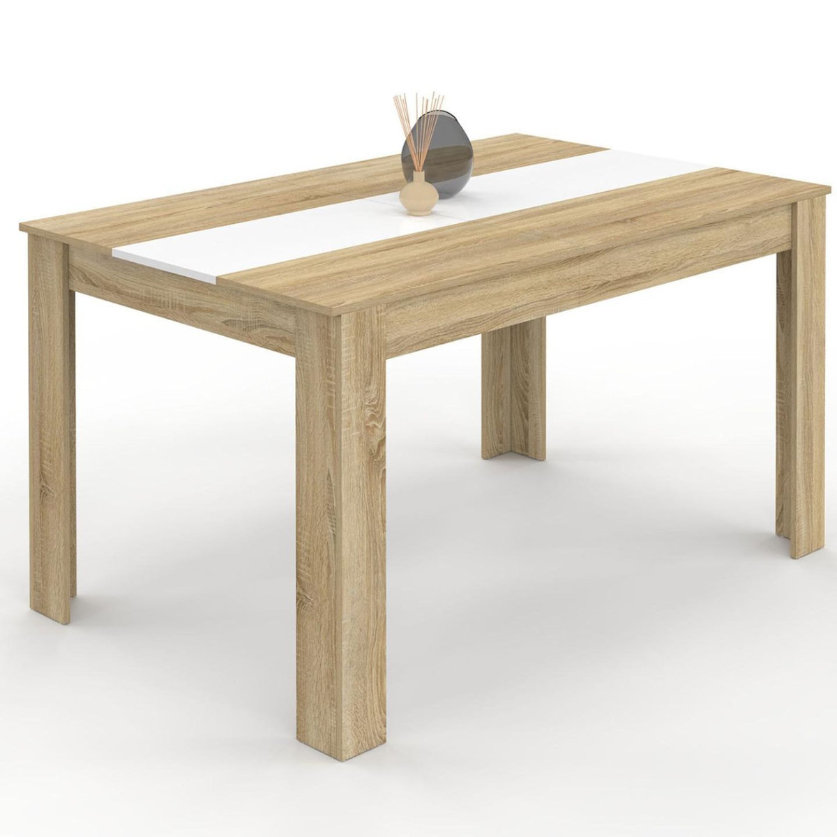 ID MARKET Table à manger rectangle GEORGIA 6 personnes imitation hêtre et blanche 140 x 80 cm