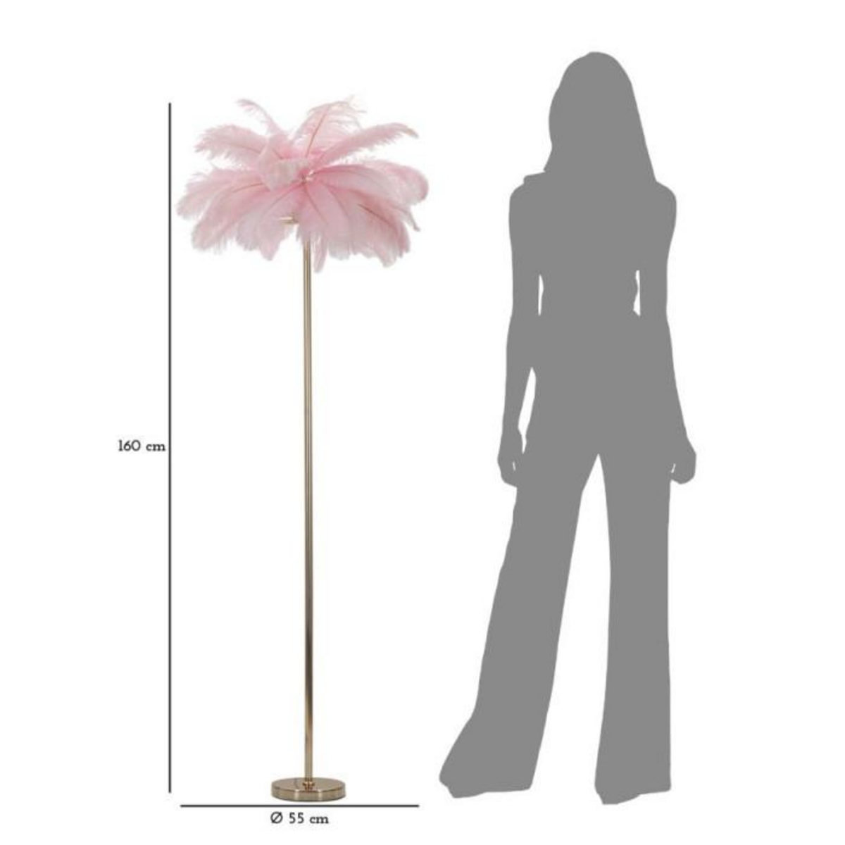 Paris Prix Lampadaire Imitation Plume  Palm  160cm Or & Rose