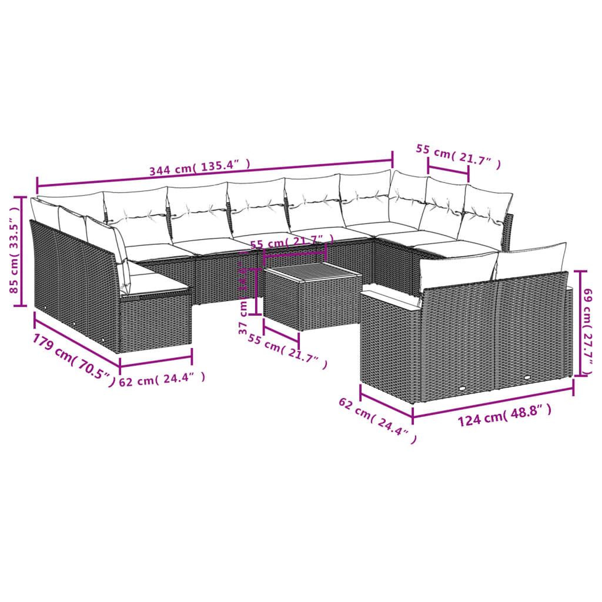 Voir la diapositive 6 : VIDAXL Salon de jardin avec coussins 13 pcs noir resine tressee