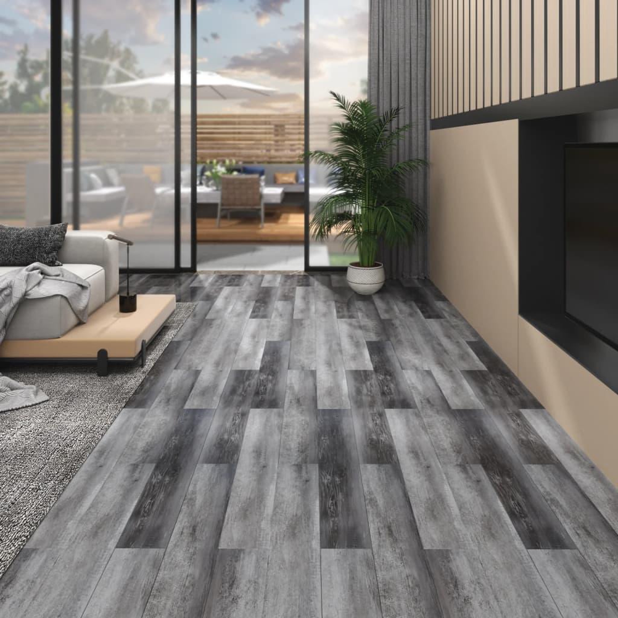 Voir la diapositive 1 : VIDAXL Planches de plancher PVC Non auto-adhesif 4,46 m^2 Gris brillant