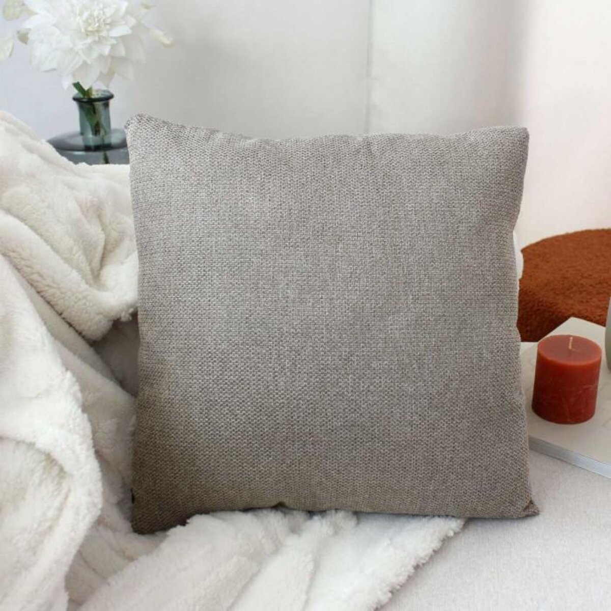 Paris Prix Coussin Déco en Velours  Lagarta  40x40cm Taupe