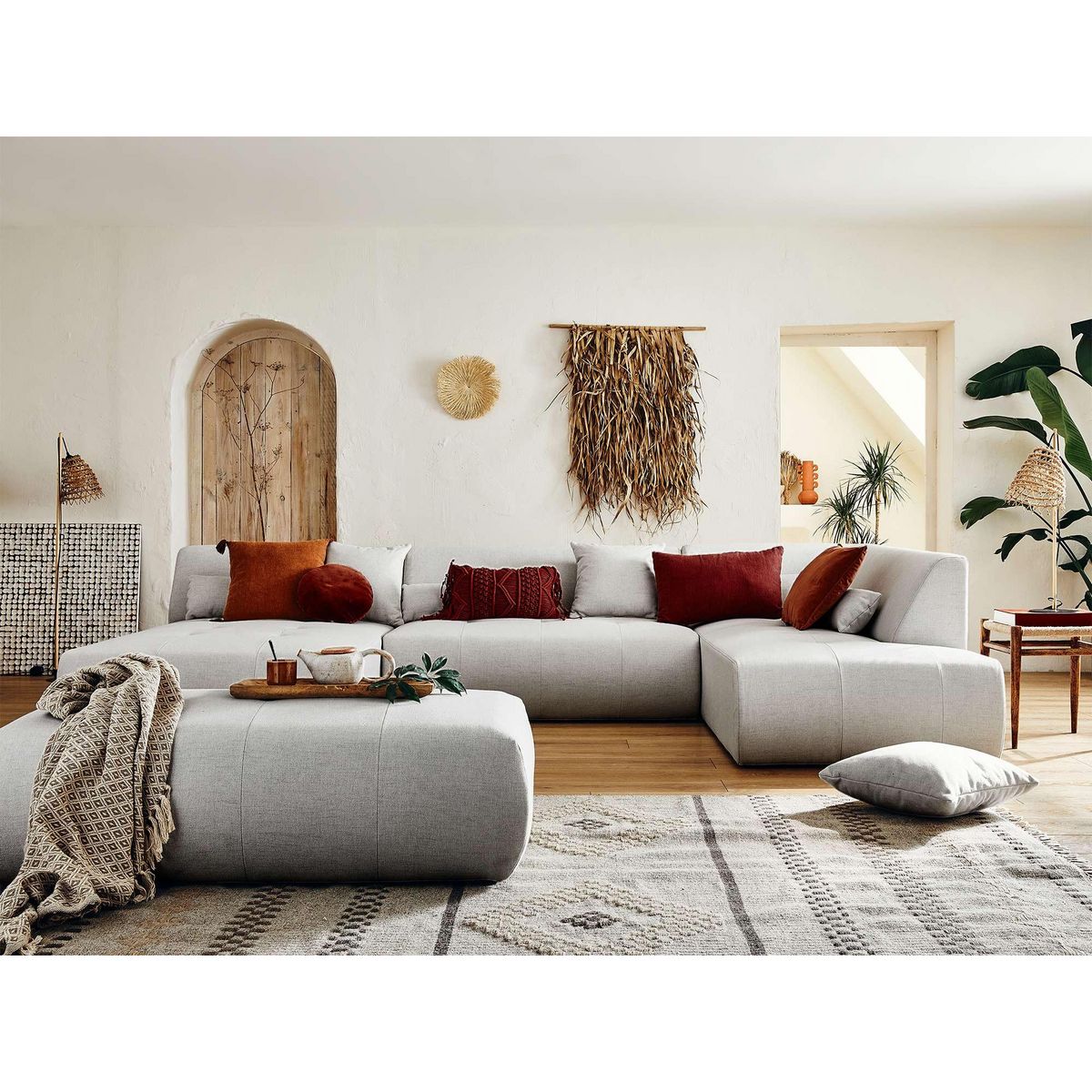 LISA DESIGN Onyx - canapé modulable panoramique d'angle droit 7 places - en tissu